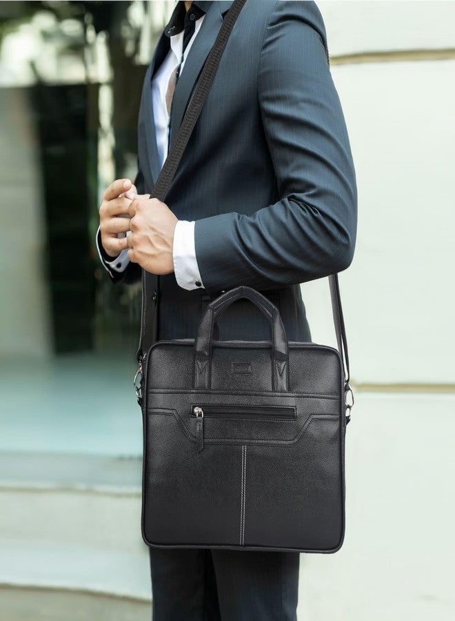 SAULT Vegan Leather Classic Executive Laptop Bag | Premium Office Briefcase with Adjustable Shoulder Strap | Fits Up to 15.6-Inch Laptop For Unisex - Image 3