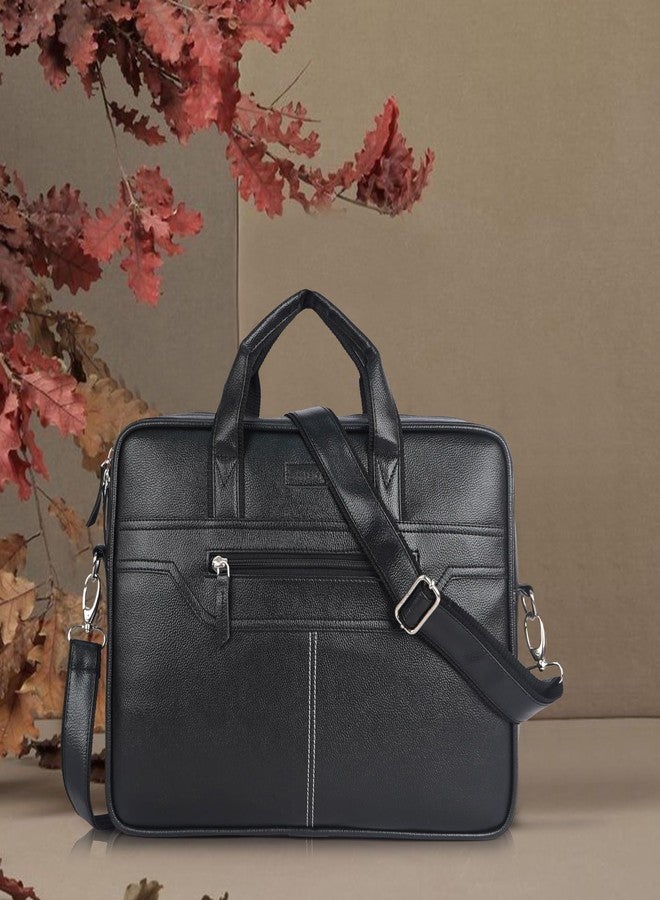SAULT Vegan Leather Classic Executive Laptop Bag | Premium Office Briefcase with Adjustable Shoulder Strap | Fits Up to 15.6-Inch Laptop For Unisex - Image 2