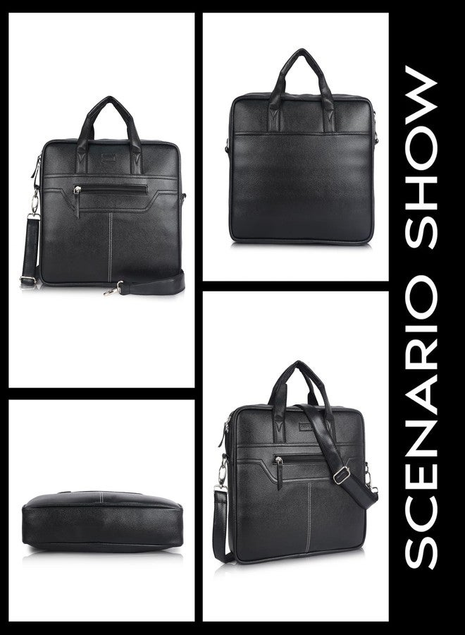 SAULT Vegan Leather Classic Executive Laptop Bag | Premium Office Briefcase with Adjustable Shoulder Strap | Fits Up to 15.6-Inch Laptop For Unisex - Image 4