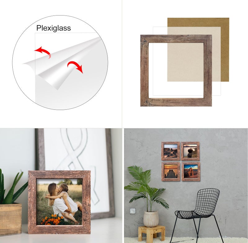 LEKAIYA 5x5 Picture Frames Set of 2, Square Rustic Wood Grain Photo Frame for Tabletop or Wall Mounting Display - Image 4