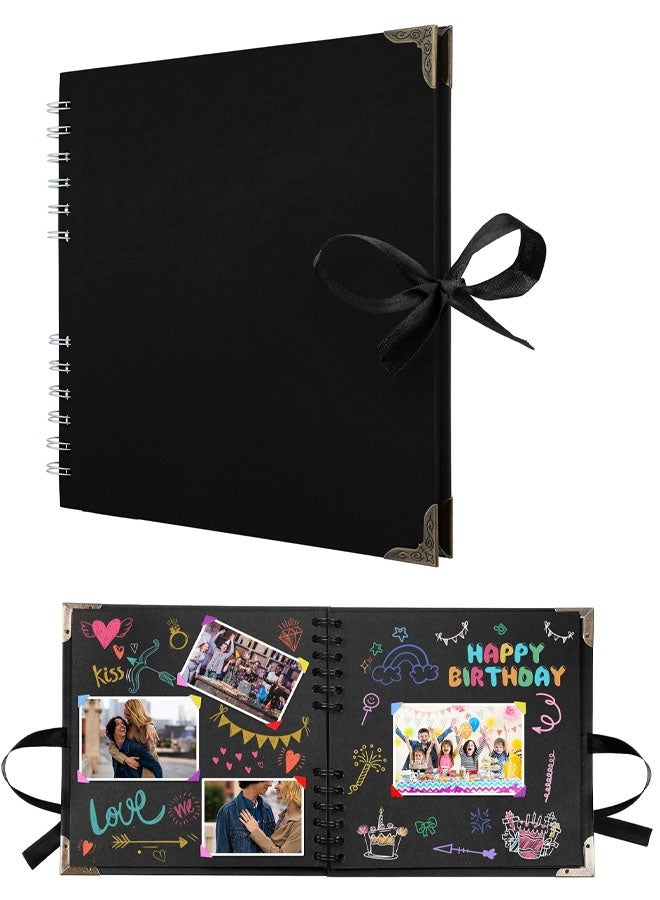 ألبوم قصاصات ورقية 20 صفحة (8 × 8 بوصة) من ورق كرافت أسود سميك 250 جرامًا لكل متر مربع، واقيات الزوايا - سجل قصاصات ورقية، إغلاق بشريط - مثالي لألبومات قصاصات الورق الخاصة بك ومشروعات الفنون والحرف اليدوية - Image 1