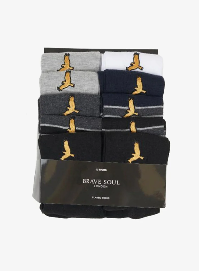 BRAVE SOUL  MENS 10 PACK SOCKS WITH EMBROIDERY DETAILS for Men | Best Price UAE