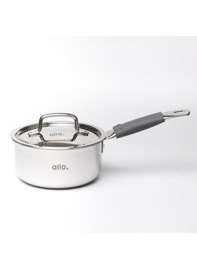 Allo Triply Stainless Steel Sauce TriPly Tea Pan/MilkPan, For Chai/Boil/Warm/Herb-Spice-Infusion, Heat Resist Handle with Lid Induction Friendly Naturally Non-Stick,10 Years Warranty, 18cm, 2.3 litres - Image 1