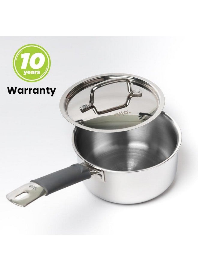 Allo Triply Stainless Steel Sauce TriPly Tea Pan/MilkPan, For Chai/Boil/Warm/Herb-Spice-Infusion, Heat Resist Handle with Lid Induction Friendly Naturally Non-Stick,10 Years Warranty, 18cm, 2.3 litres - Image 2