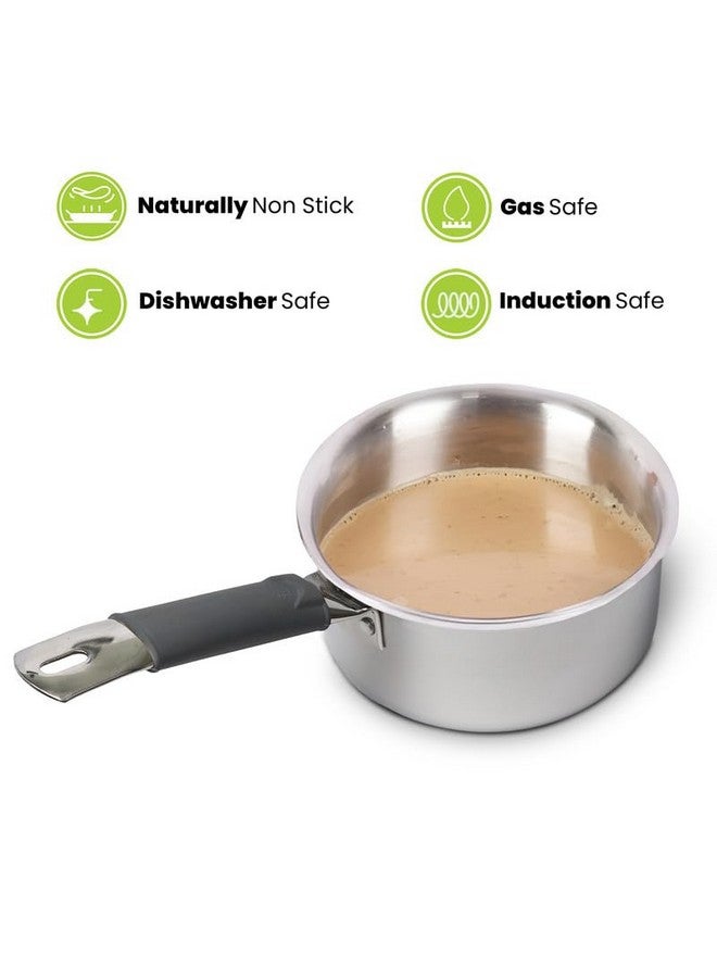 Allo Triply Stainless Steel Sauce TriPly Tea Pan/MilkPan, For Chai/Boil/Warm/Herb-Spice-Infusion, Heat Resist Handle with Lid Induction Friendly Naturally Non-Stick,10 Years Warranty, 18cm, 2.3 litres - Image 3