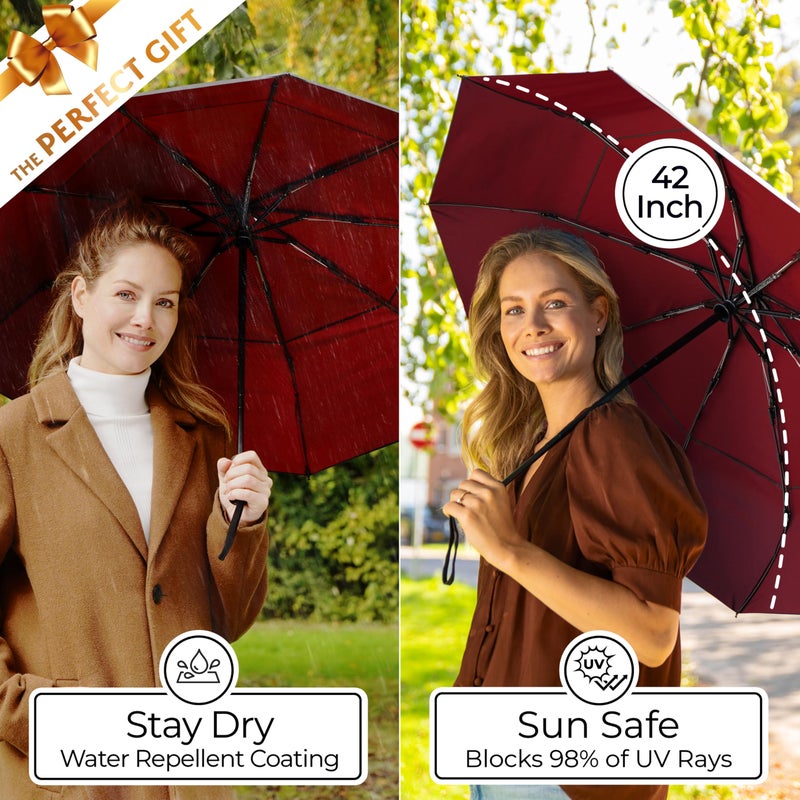 TUMELLA Strongest Windproof Travel Umbrella (Compact, Superior & Beautiful), Small, Wind-Tested, Light & Portable, Automatic Folding Rain Umbrella, Durable Premium Grip, Fits Car and Backpack - Image 5