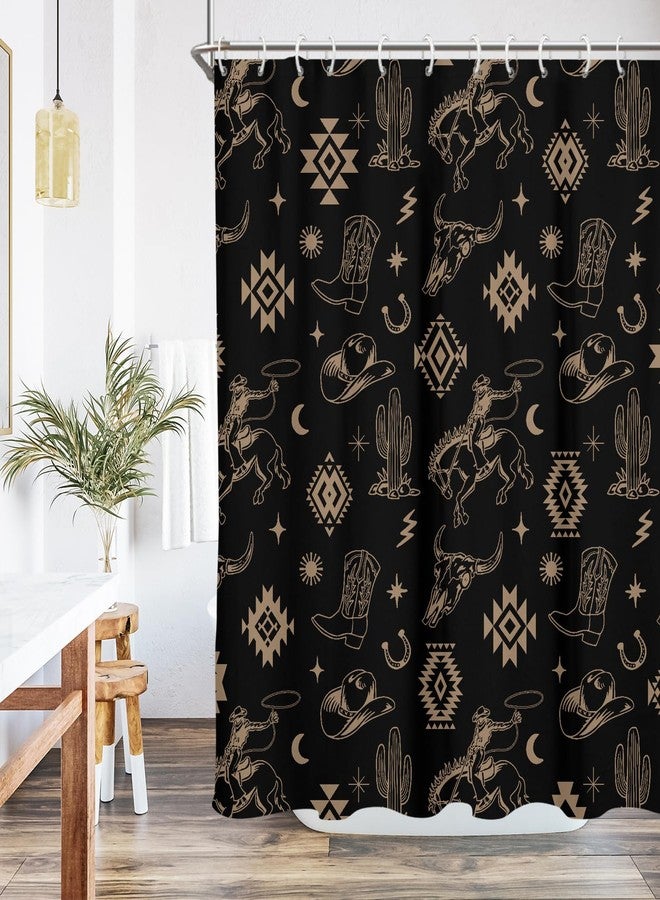 EGLGCC Western Cowboy Shower Curtain Black Aztec Cactus Farmhouse Vintage Rustic Country Southwest Southwestern Desert Horse Tribal 60x72 Inch Fabric Polyester Cloth Washable Bathroom Decor 12 Hooks - Image 1