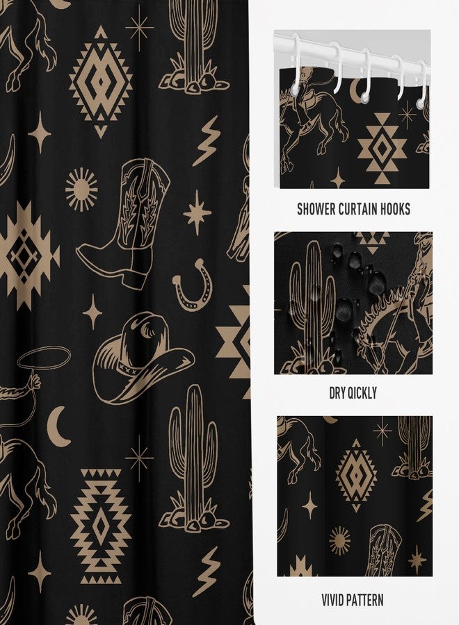 EGLGCC Western Cowboy Shower Curtain Black Aztec Cactus Farmhouse Vintage Rustic Country Southwest Southwestern Desert Horse Tribal 60x72 Inch Fabric Polyester Cloth Washable Bathroom Decor 12 Hooks - Image 3