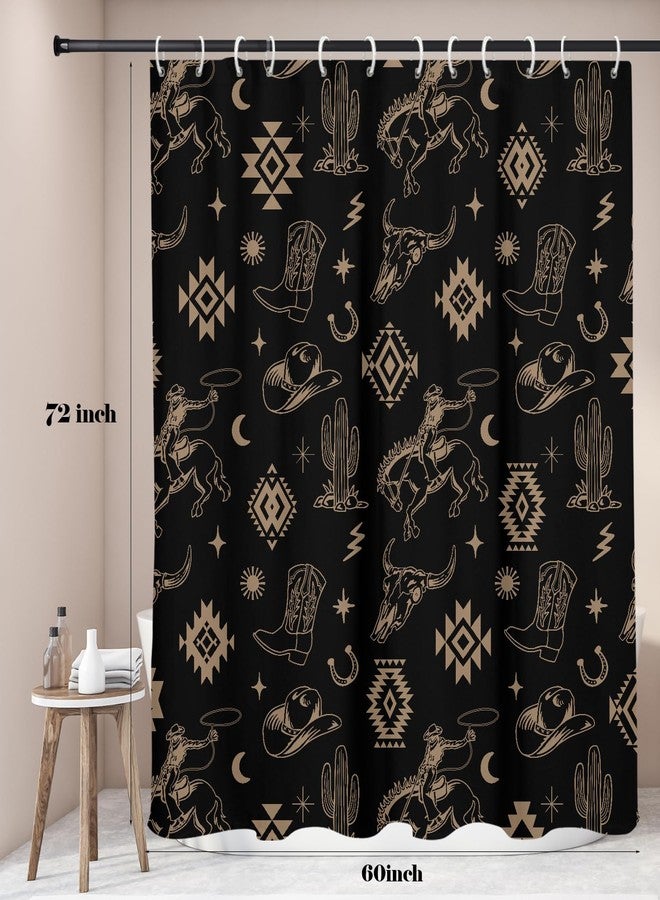 EGLGCC Western Cowboy Shower Curtain Black Aztec Cactus Farmhouse Vintage Rustic Country Southwest Southwestern Desert Horse Tribal 60x72 Inch Fabric Polyester Cloth Washable Bathroom Decor 12 Hooks - Image 2