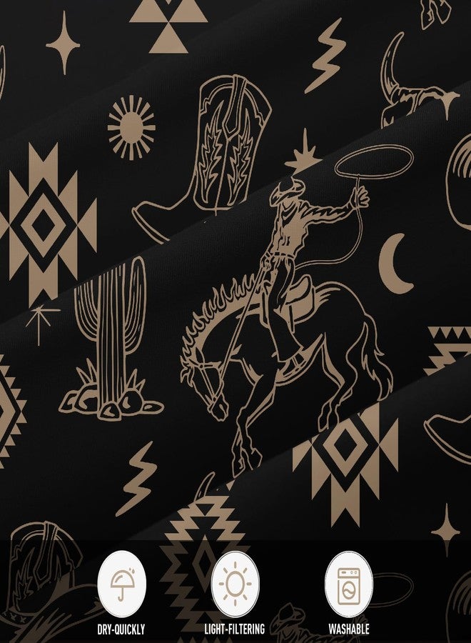 EGLGCC Western Cowboy Shower Curtain Black Aztec Cactus Farmhouse Vintage Rustic Country Southwest Southwestern Desert Horse Tribal 60x72 Inch Fabric Polyester Cloth Washable Bathroom Decor 12 Hooks - Image 4