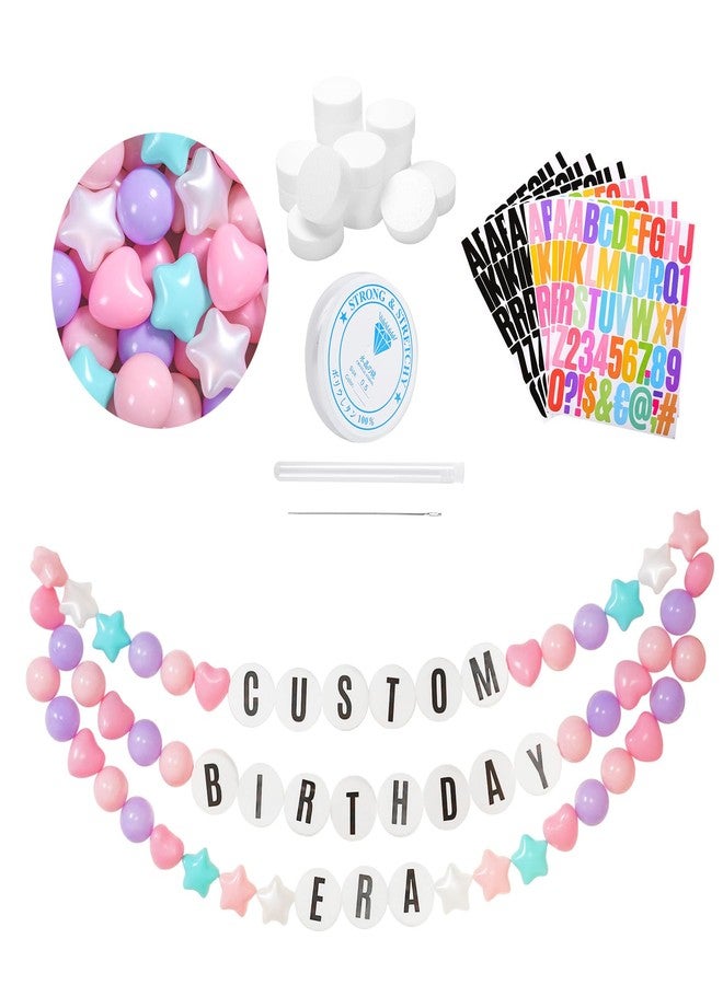 STARBOLO 84 Pcs DIY Giant Friendship Bracelet Birthday Banner in My Birthday Era Banner Famous Singer Customizable Banner Garland Decor Foam Circles Ball Plastic Balls DIY Supplies (Pink Purple Blue Color) - Image 1