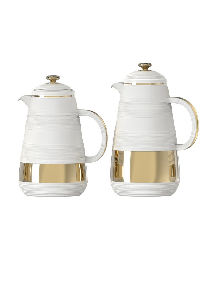 Home Maker 1.0L + 0.7L Vacuum Flask Set – 2PC, White, Double-Wall Insulated, Leak-Proof Thermos for Hot & Cold Drinks 