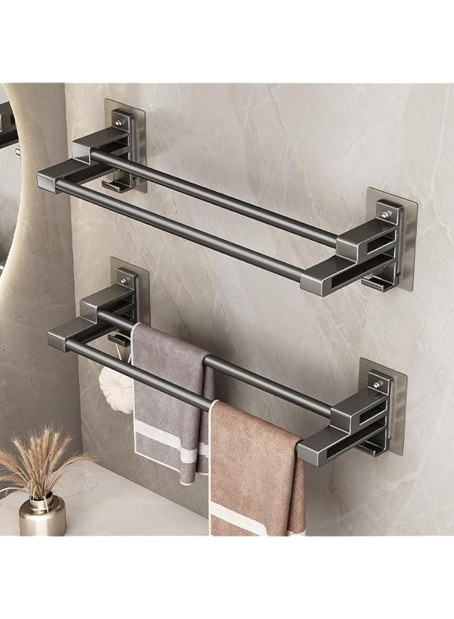 S-TOP Towel Holder, Wall Mounted Self-Adhesive Towel Bar with Anti Rust Aluminium Hanger, 2 Tier Double Rod Towel Shelf with 2 Hooks, No Drilling Towel Storage 40CM for Bathroom Kitchen Shower, black - Image 5