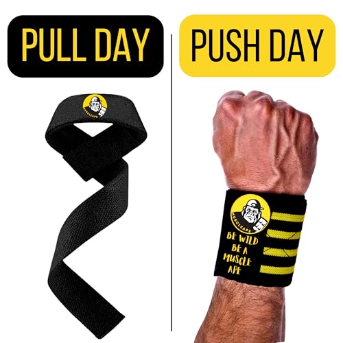 Muscleape Weight Lifting Straps & Wrist Supporter Wraps. Gym Accessories Men & Women. Wrist Strap For Gym With Wrist Support.Deadlift Strap Weightlifting Straps For Grip Gym Bumbble Bee Colour. - Image 2