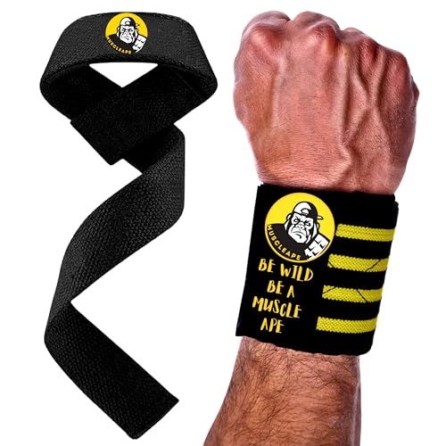 Muscleape Weight Lifting Straps & Wrist Supporter Wraps. Gym Accessories Men & Women. Wrist Strap For Gym With Wrist Support.Deadlift Strap Weightlifting Straps For Grip Gym Bumbble Bee Colour. - Image 1