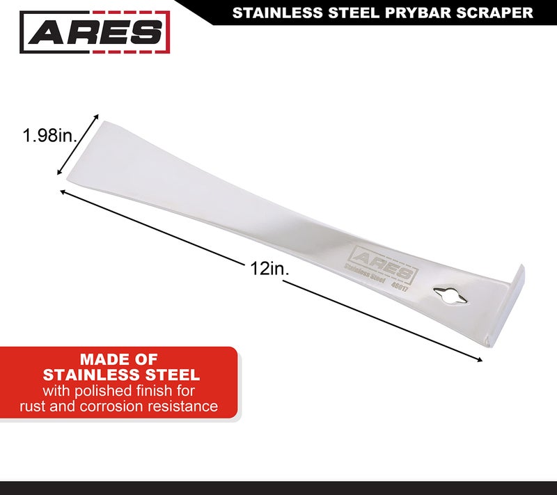 ARES 46017-12-Inch Stainless Steel Prybar Scraper - Ultra Sharp Scraper Removes Residue from Steel, Aluminum, and More - Prybar End Offers Extra Leverage - Built-In Nail Puller - Image 2