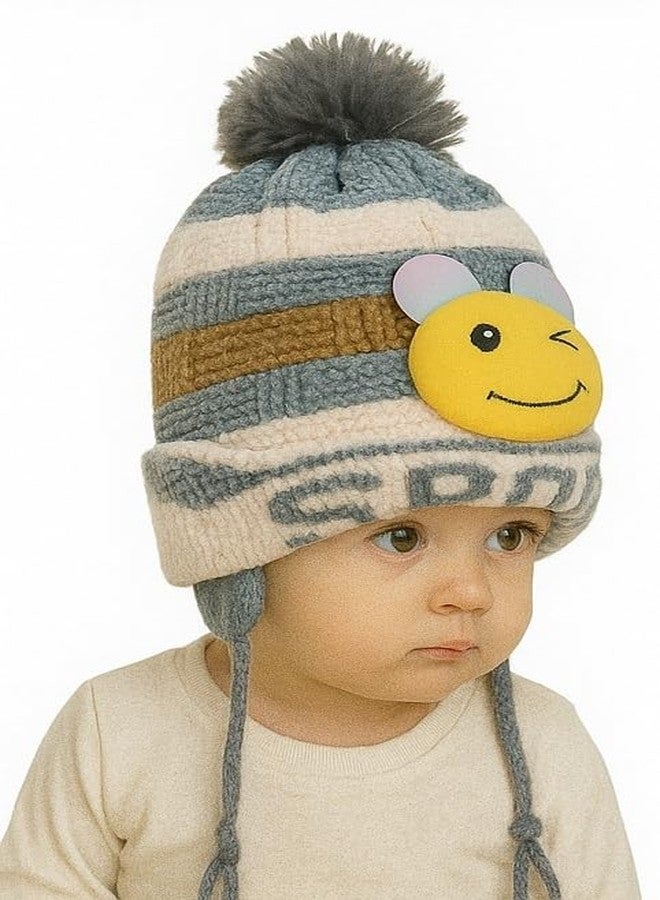 CHACKO Baby Boys & Girls Winter Velvet Beanie with Earflaps | Warm Knitted Cap with Cute Design | Infant & Toddler Hat (1-2 Years),Grey - Image 3