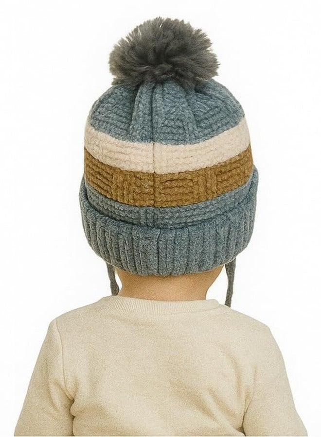 CHACKO Baby Boys & Girls Winter Velvet Beanie with Earflaps | Warm Knitted Cap with Cute Design | Infant & Toddler Hat (1-2 Years),Grey - Image 2