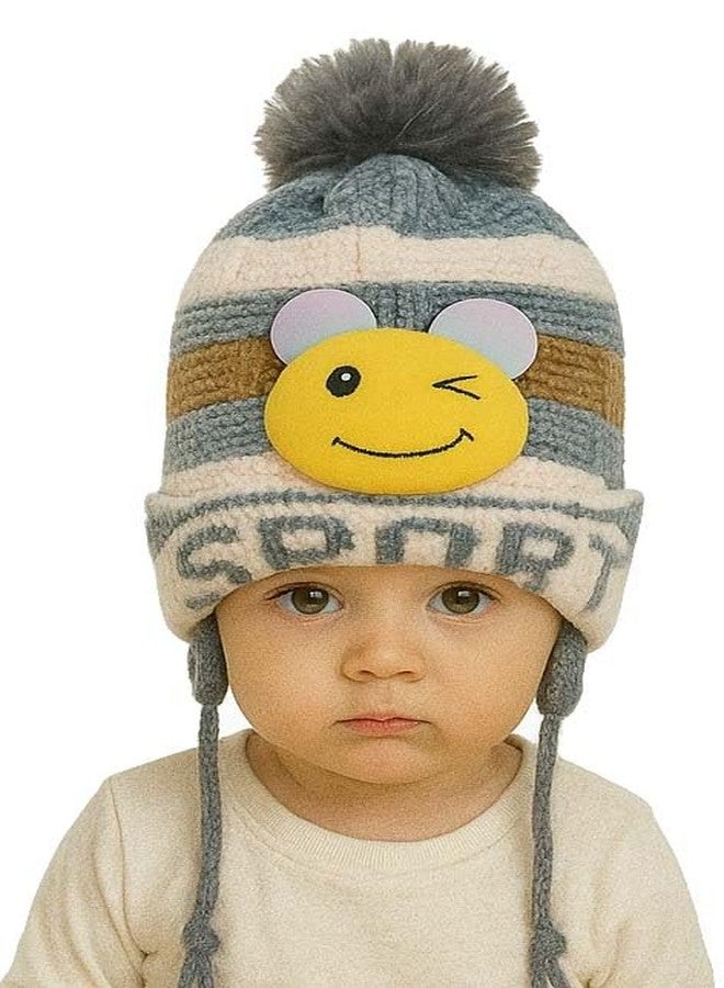CHACKO Baby Boys & Girls Winter Velvet Beanie with Earflaps | Warm Knitted Cap with Cute Design | Infant & Toddler Hat (1-2 Years),Grey - Image 1