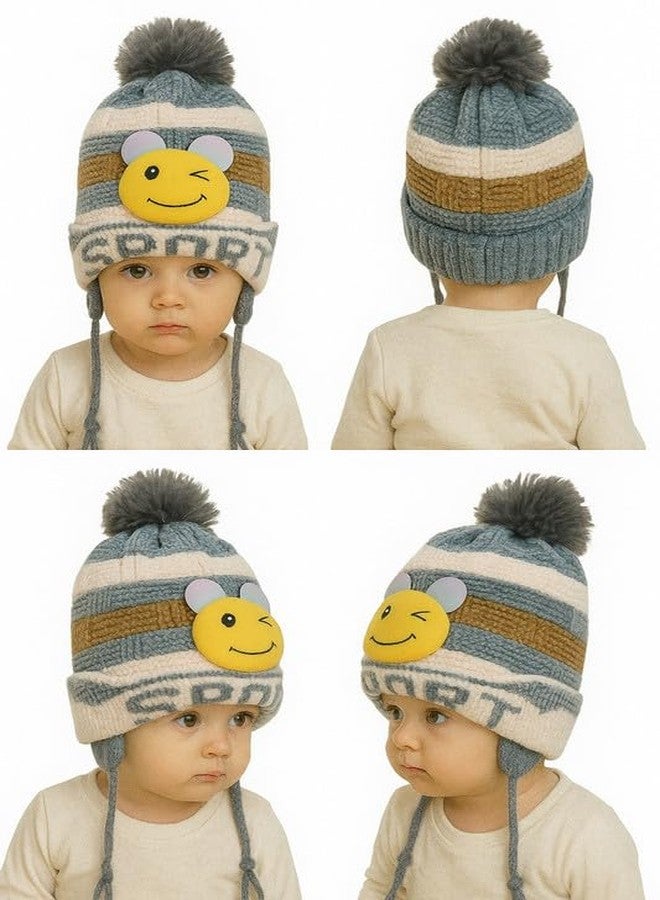 CHACKO Baby Boys & Girls Winter Velvet Beanie with Earflaps | Warm Knitted Cap with Cute Design | Infant & Toddler Hat (1-2 Years),Grey - Image 5