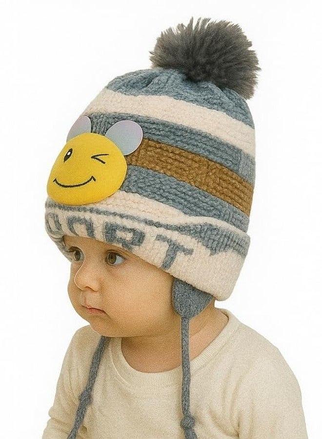 CHACKO Baby Boys & Girls Winter Velvet Beanie with Earflaps | Warm Knitted Cap with Cute Design | Infant & Toddler Hat (1-2 Years),Grey - Image 4