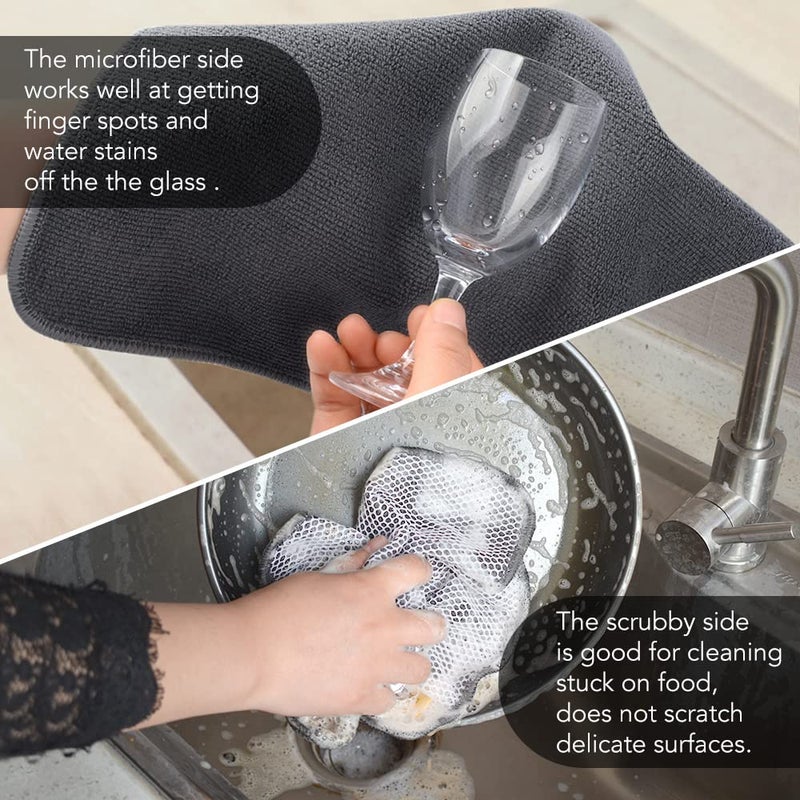 KinHwa Kitchen Washcloths for Dishes Absorbent Microfiber Dish Cloths Quick Dry Dish Rags with Poly Scour Scrub Side Ideal for Kitchen Cleaning and Housekeeping  (Gray  12inchx12inch 9 Pack) - Image 4