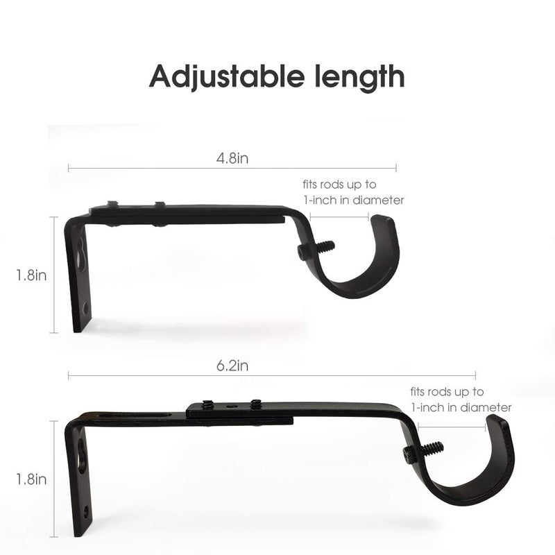 IHRDNNR Curtain Rod Brackets Heavy Duty Drapery Hardware Adjustable Curtain Rod Holders Black for 7/8 or 1 Inch Rods, Set of 3 (Black, fits rods up to 1 inch) - Image 4
