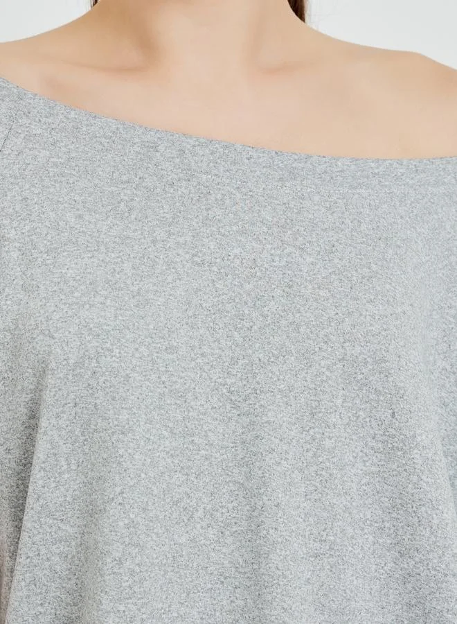 Styli Grey Grey Off Shoulder Oversized T-Shirt for Women | Best Price UAE
