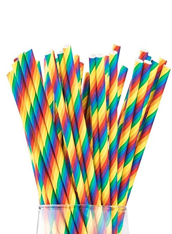 Shuiniba Biodegradable Striped Paper Straws,Paper Drinking Straws for Party, Events and Crafts,Baby Shower Decorations 7.75 Inches,100 Packs - Rainbow Color - Image 1
