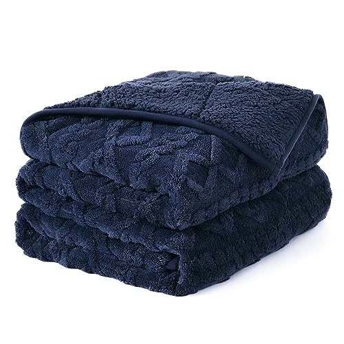 Topblan Weighted Blanket for Adults, 48" x 72" 15lbs, Soft Sherpa Twin Size Heavy Blanket with 3D Jacquard Flannel Fleece Weighted Blankets for Couch and Bed - Image 1