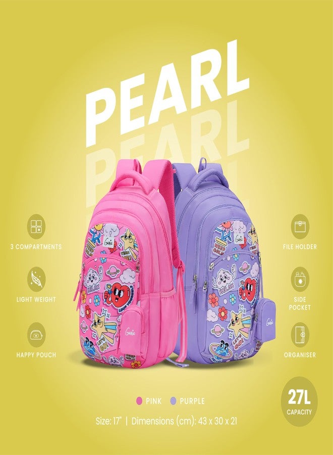 Genie Pearl School Backpack for Girls |17 In-27 Ltr with Three Compartments, Side Pockets and Light Weight with Padded Shoulders |Best for Books,Stationery, Lunch Box & Essentials - Pink - Image 5