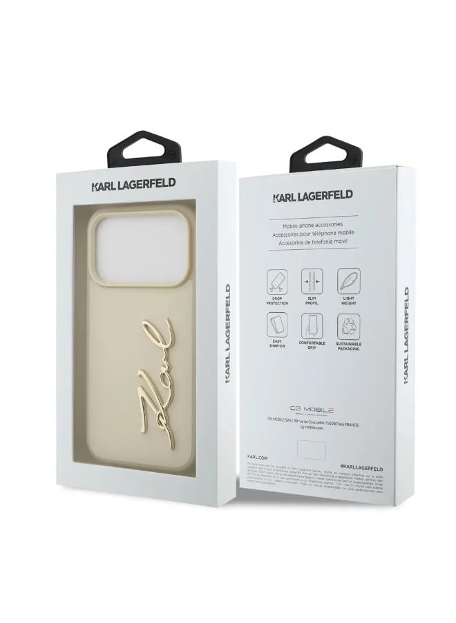كارل لاغرفيلد جراب iPhone 17 Pro Max / غطاء خلفي من جلد البولي يوريثان مع شعار Karl Script وأزرار - بيج - Image 5