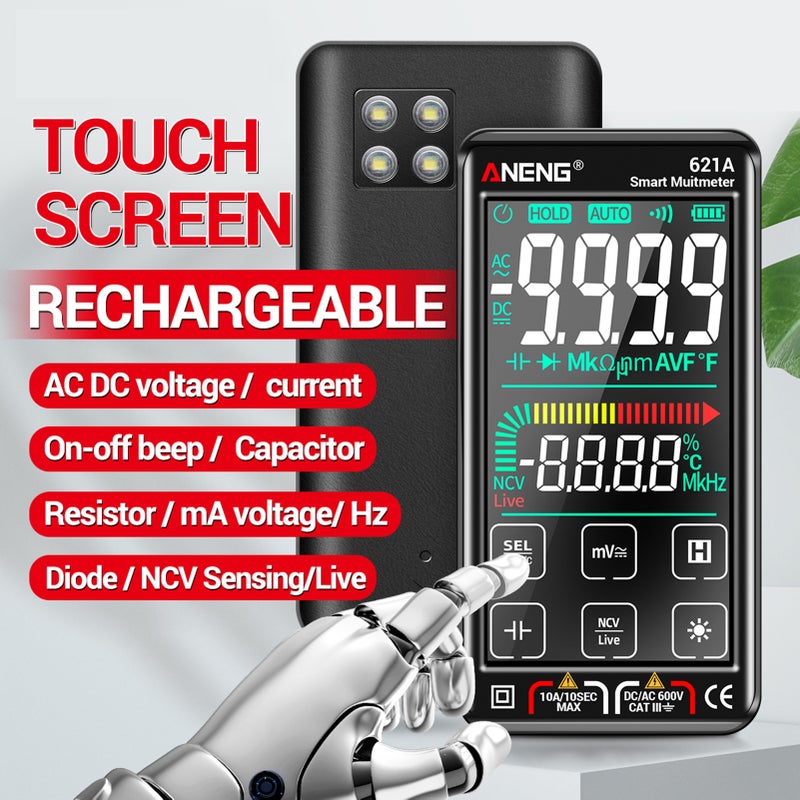 مقياس رقمي ذكي بشاشة لمس ANENG 621A - 9999 عدًا، نطاق تلقائي، قابل لإعادة الشحن، محمول، مقياس عالمي NCV، مقياس جهد، مقياس تيار - Image 5