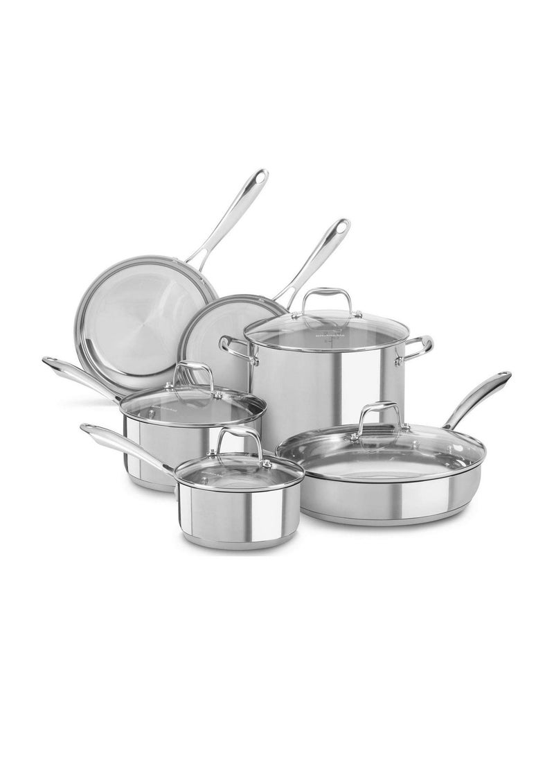 KitchenAid - Kitchenaid Tri - Ply 10 Piece Stainless Steel Cookware Set - Silver - Image 1