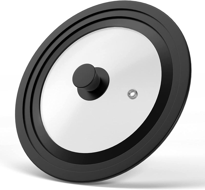 Universal Lid for Pots Pans and Skillets Tempered Glass with Heat Resistant Silicone Rim and Heat Resistant Handle Fits 65 7 and 8 Diameter Cookware Black