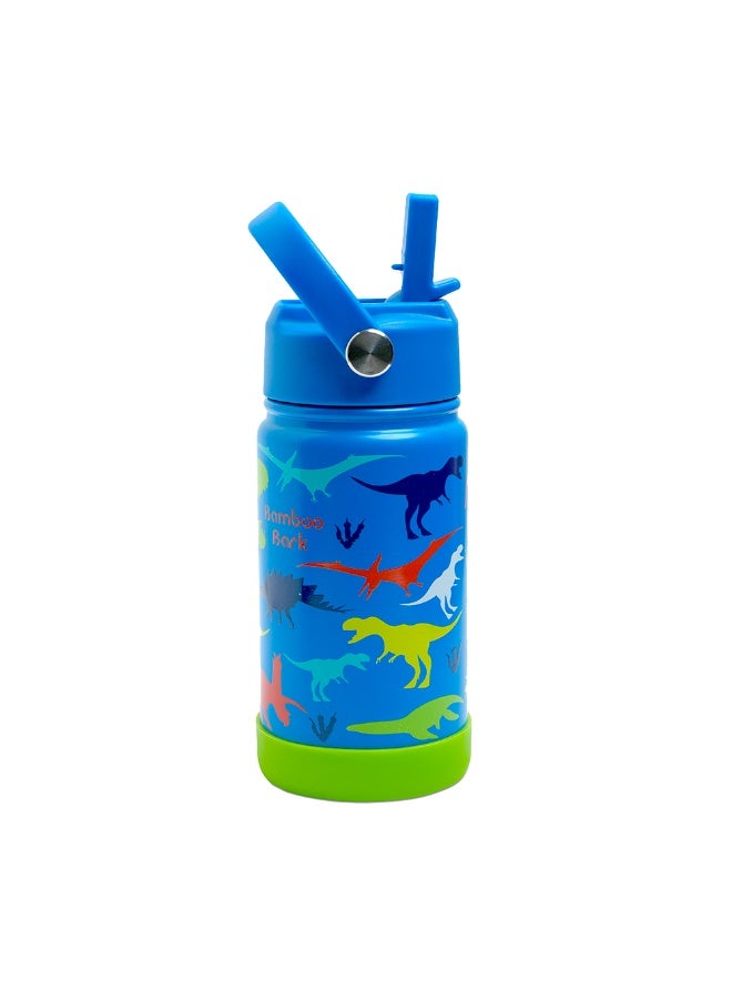 Bamboo Bark Dinosaur Insulated Water Bottle with Straw & Handle – Stainless Steel Double Wall Thermos Flask for Hot & Cold Water, Leak-Proof & Reusable Kids Water Bottle - Image 1