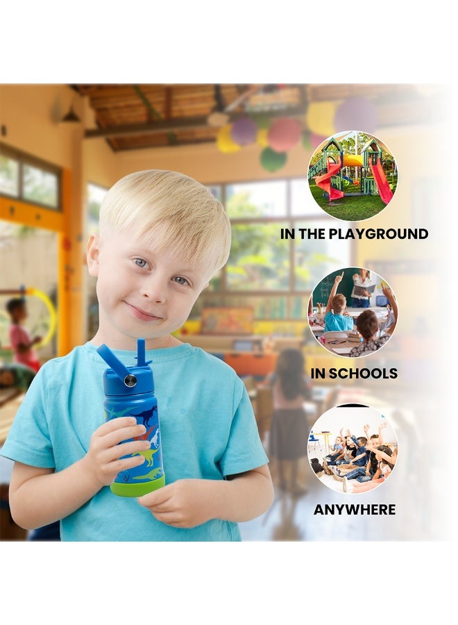 Bamboo Bark Dinosaur Insulated Water Bottle with Straw & Handle – Stainless Steel Double Wall Thermos Flask for Hot & Cold Water, Leak-Proof & Reusable Kids Water Bottle - Image 4