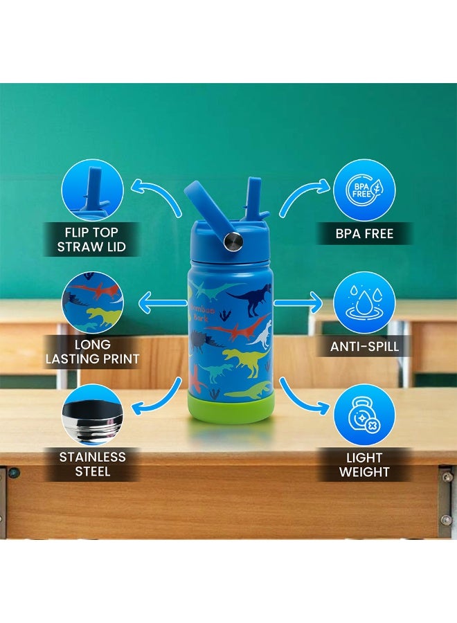 Bamboo Bark Dinosaur Insulated Water Bottle with Straw & Handle – Stainless Steel Double Wall Thermos Flask for Hot & Cold Water, Leak-Proof & Reusable Kids Water Bottle - Image 3