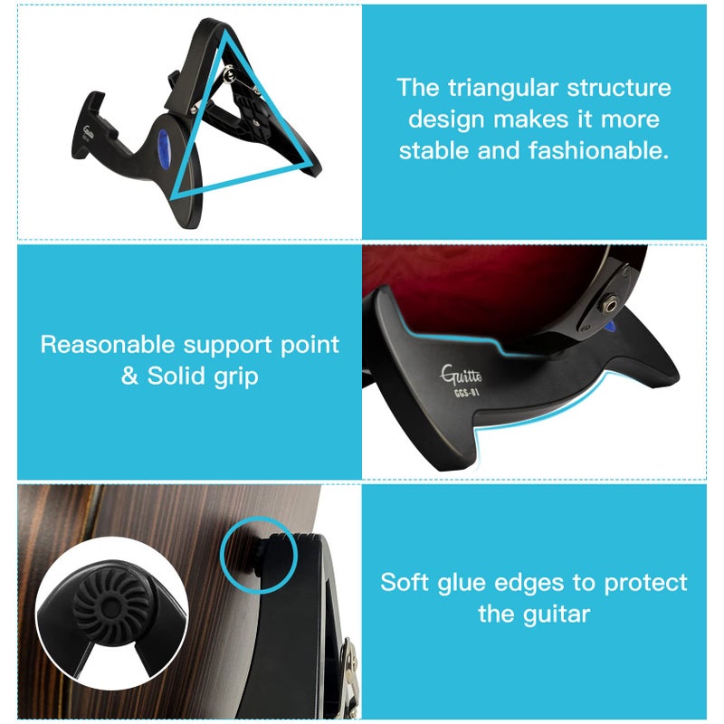 GUITTO Guitar Stand Tripod Adjustable Classic A-Frame Stand Universal for Acoustic and Bass Electric Guitars Folding Floor Travel Stand Small Single Holder (GGS-01) - Image 3