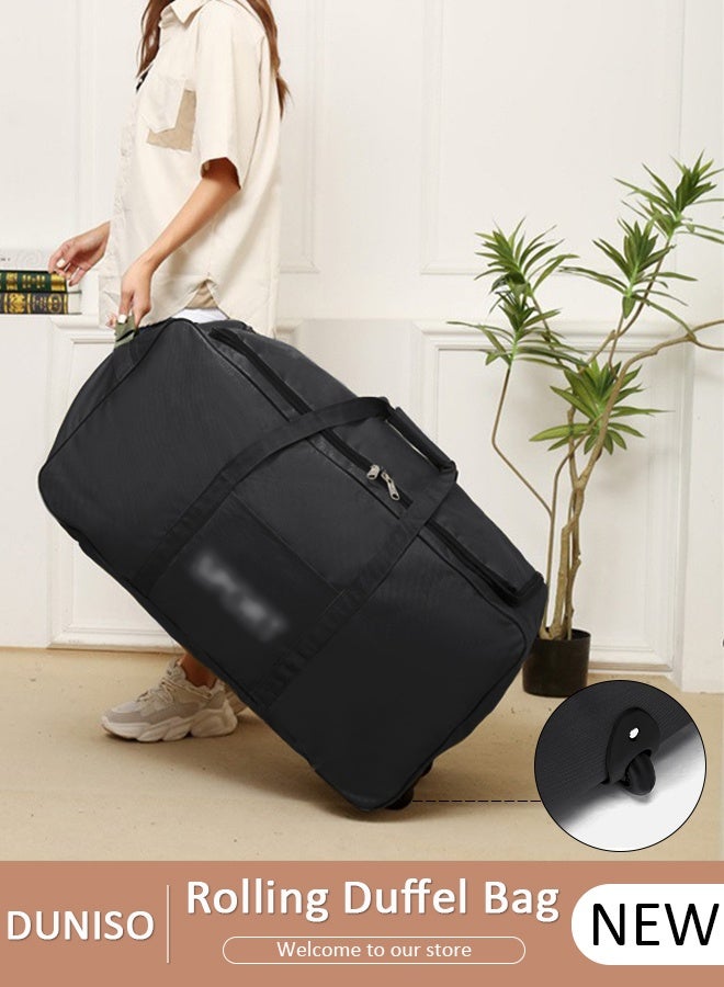 DUNISO Foldable Rolling Duffel Bag with 2 Wheels, Light Weight Travel Duffel bag with Large Loading Capacity, Inch Durable Travel Luggage Bag- Rugged, Collapsible Carry On Luggage Bag for Travel Camping Sports - Image 1