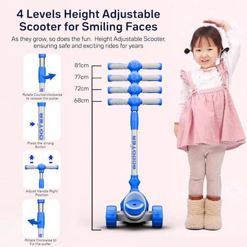 StarAndDaisy Scooter for Kids 3-12 Year Boys & Girls / 3 Wheel Skate Scooter with PU Led Wheels, 4 Gear Height Adjustment, Foldable Design to Easy Store, Up to 70 Kg Weight Support (Blue) - Image 4