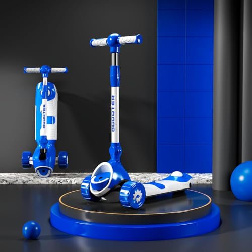 StarAndDaisy Scooter for Kids 3-12 Year Boys & Girls / 3 Wheel Skate Scooter with PU Led Wheels, 4 Gear Height Adjustment, Foldable Design to Easy Store, Up to 70 Kg Weight Support (Blue) - Image 1