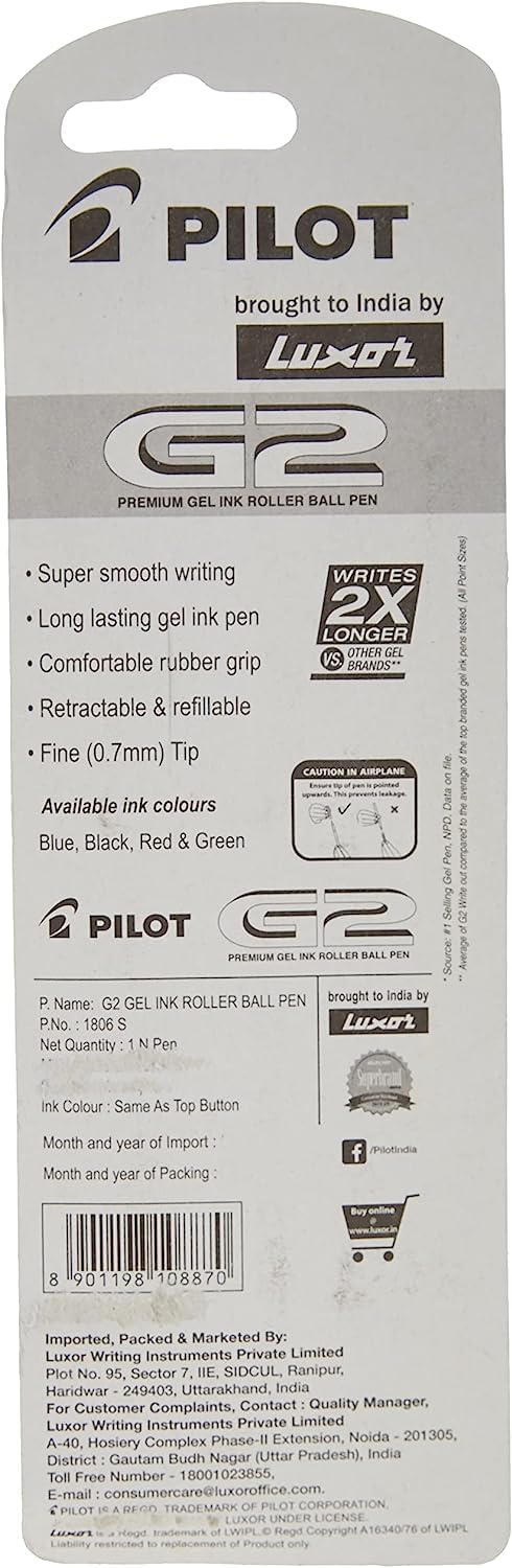 PILOT قلم حبر جل قابل للسحب من بايلوت G2 07 أسود رفيع 0.7 مم رأس قلم 0.39 مم عرض الخط قابل لإعادة التعبئة BL-G2-7 (6) - Image 3