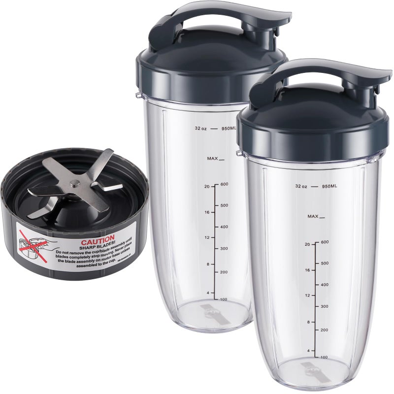 Equust 5pcs 32oz Cups with FlipTop ToGoLid and Extractor Blade Compatible with NutriBullet Replacement Parts 600w900w Blender Accessory