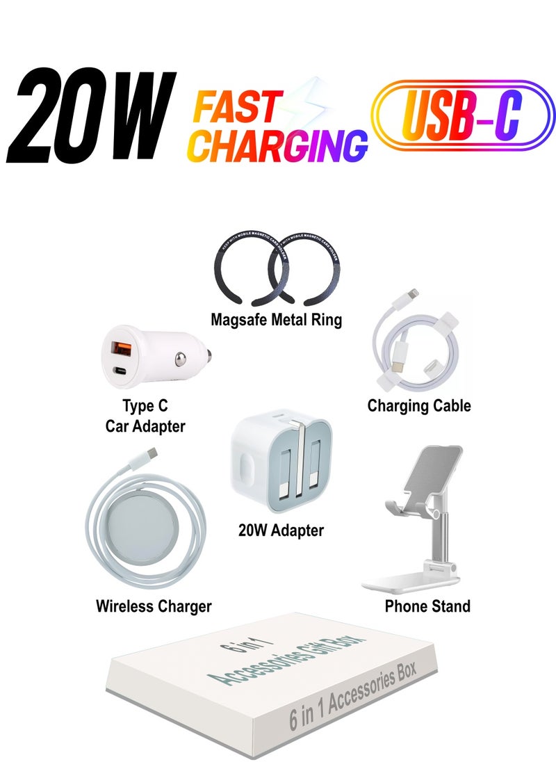 Generic Phone Charger and Accessory Kit 20W Fast Travel Adapter Car Charger Wireless Charging Pad Adjustable Phone Stand MagSafe Metal Ring Set For Smartphones  - Image 1