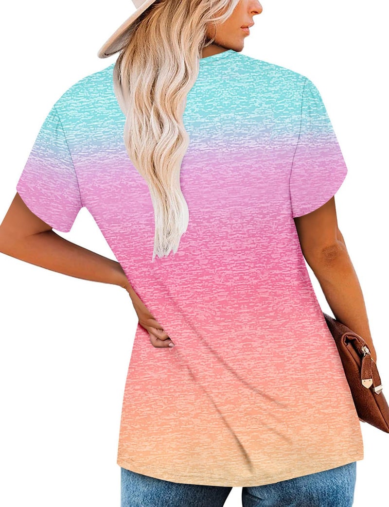 onlypuff Tops for Women Ladies Blouses V Neck Summer Shirts Short Sleeve Tunic Tops Tops Flowy Boho Top Hide Belly GradualPink S - Image 4