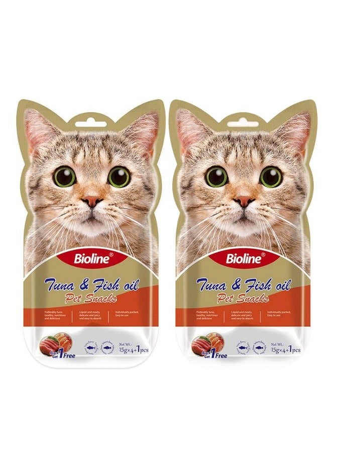 بايولاين مكافآت بيولاين للقطط - 5 × 15 جم [نكهة - تونة وسمك] (عبوة من قطعتين)