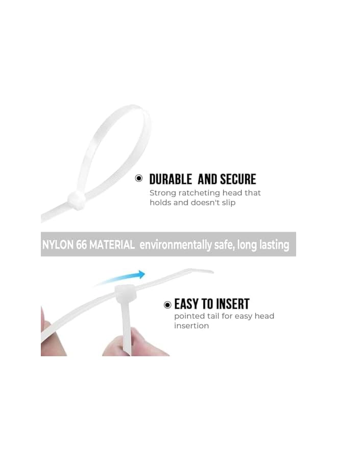 S-TOP Self Locking Cable Ties | 200Mm | 100 Pieces, White | Heat Resistant Cable Zip Ties | Self-Locking Cable Organizer | Anti - Slip Wire Organizer | For Indoor & Outdoor Use - Image 3