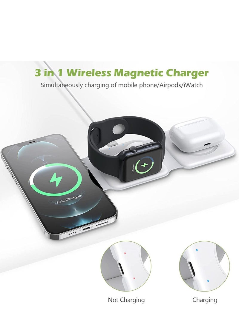BGM - 3 in 1 Wireless Charger, Foldable Magnetic Charger Station, 18W Fast Wireless Charging Pad, Compatible with iPhone 14/13/12/11, Samsung Galaxy, AirPods, Google Pixel, Apple Watch - Image 1