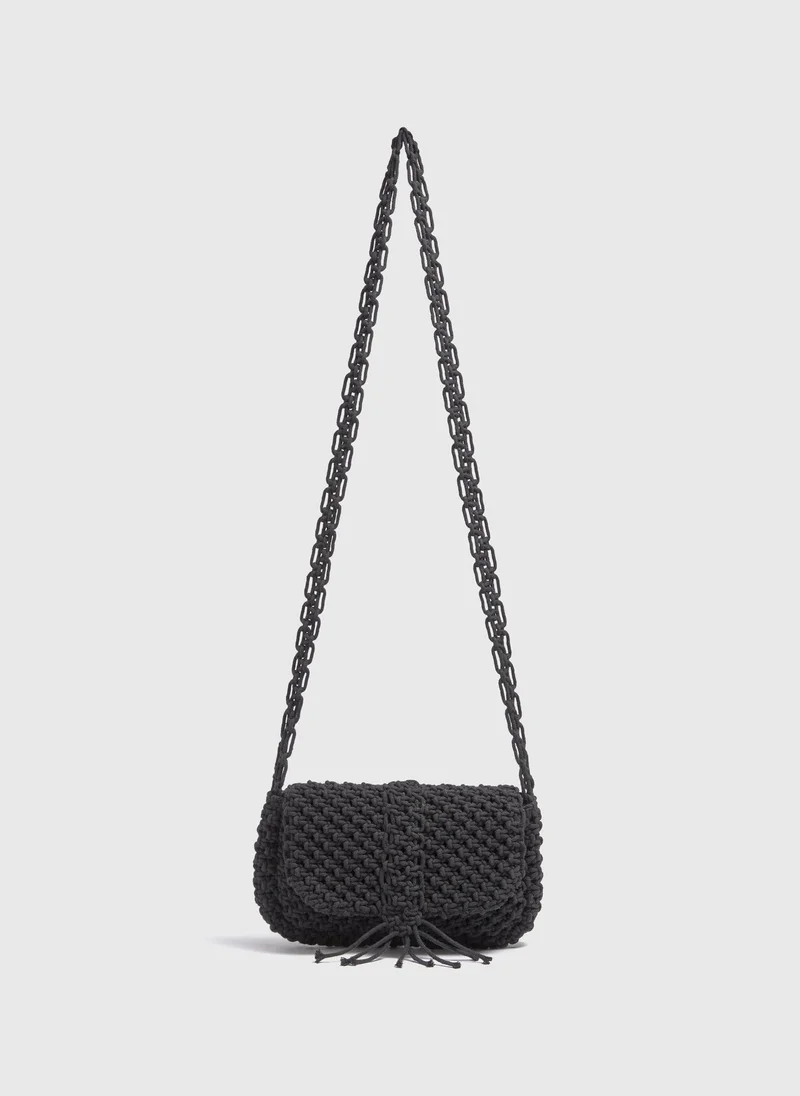 Matalan Black Macramé Crossbody Bag